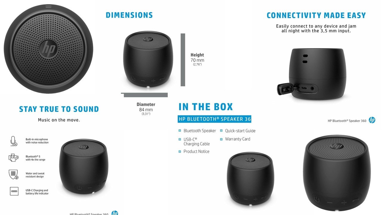 HP Black Bluetooth Speaker 360